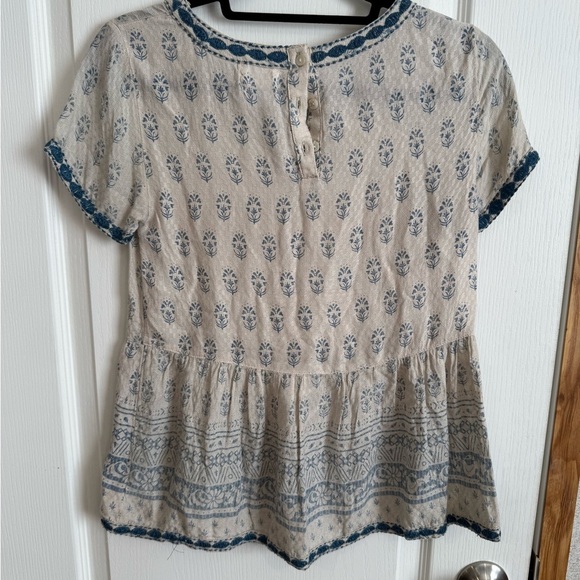 Sigrid Olsen Cream and Blue Patterned Blouse - Picture 4 of 4